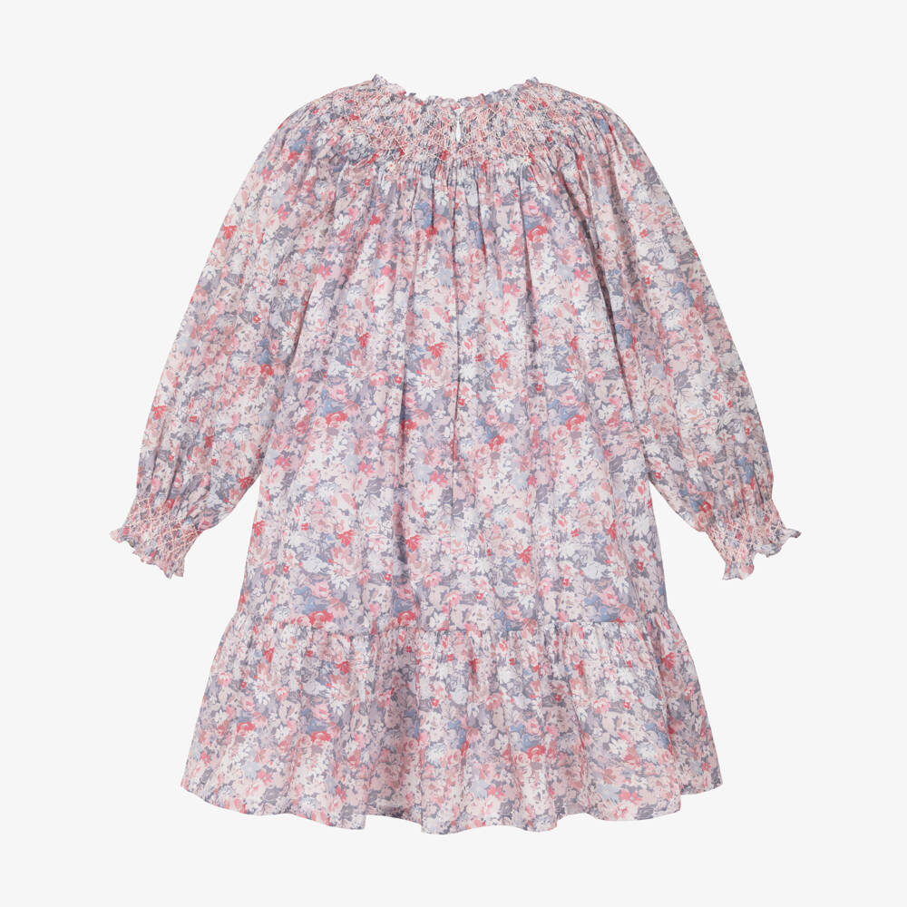 Tartine et Chocolat-Girls Pink & Blue Floral Cotton Dress | Childrensalon