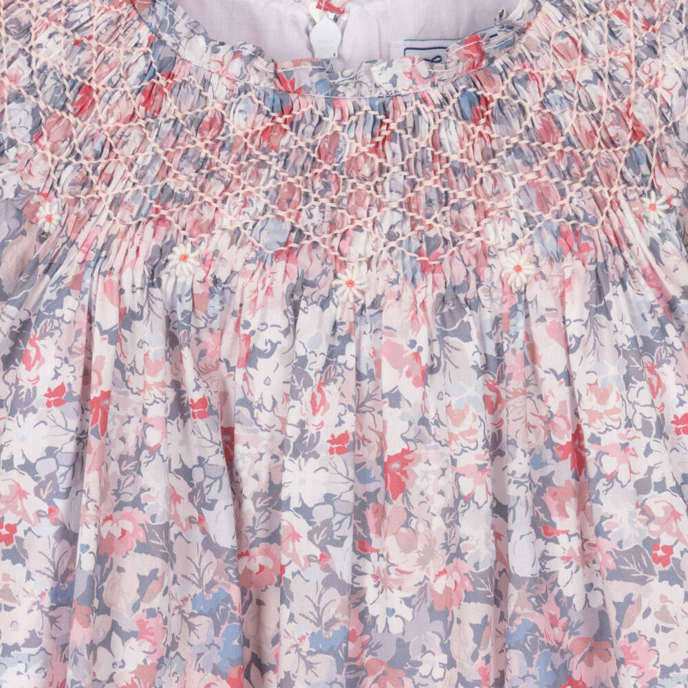 Tartine et Chocolat-Girls Pink & Blue Floral Cotton Dress | Childrensalon
