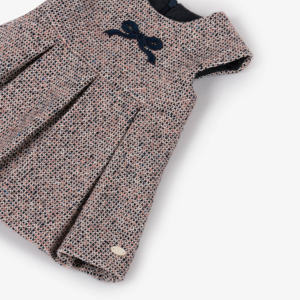 Tartine et Chocolat-فستان بدون أكمام تويد لون أزرق وزهري للبنات  | Childrensalon