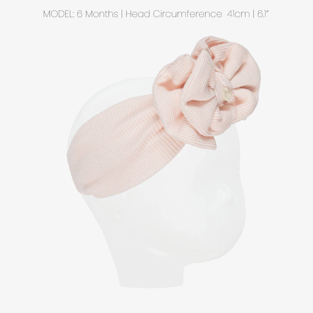 Tartine et Chocolat-Girls Pink Bow Ribbed Cotton Jersey Headband | Childrensalon