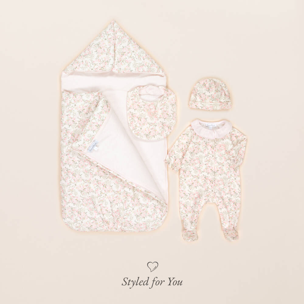 Tartine et Chocolat-Girls Pink Cotton Floral Babygrow | Childrensalon
