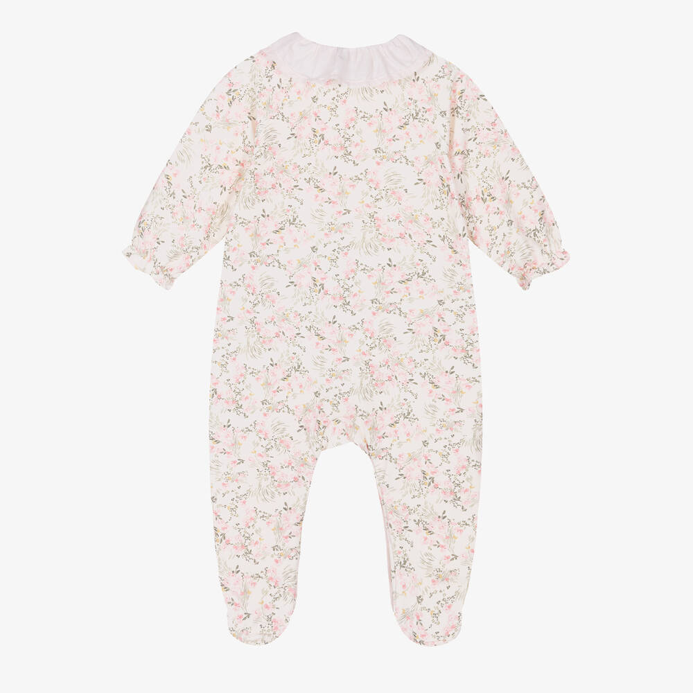Tartine et Chocolat-Girls Pink Cotton Floral Babygrow | Childrensalon
