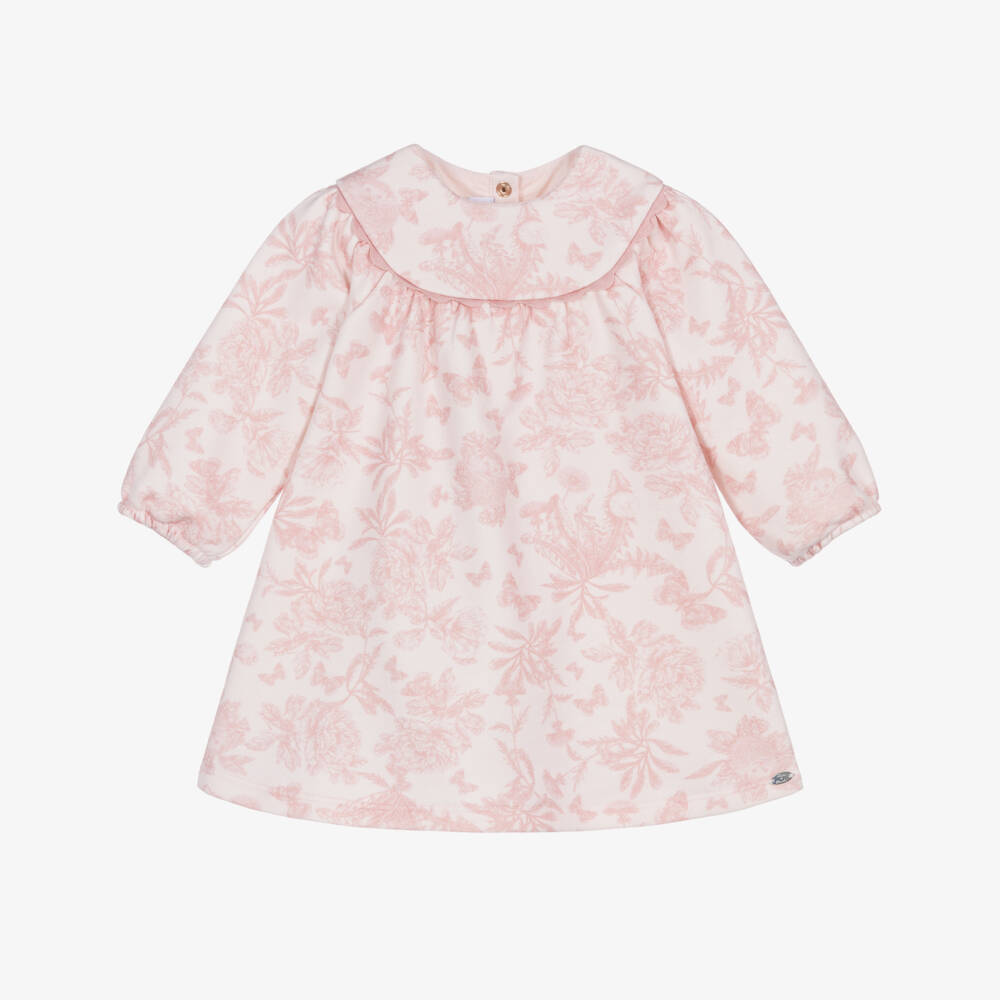 Tartine et Chocolat-Girls Pink Cotton Jersey Toile De Jouy Dress | Childrensalon