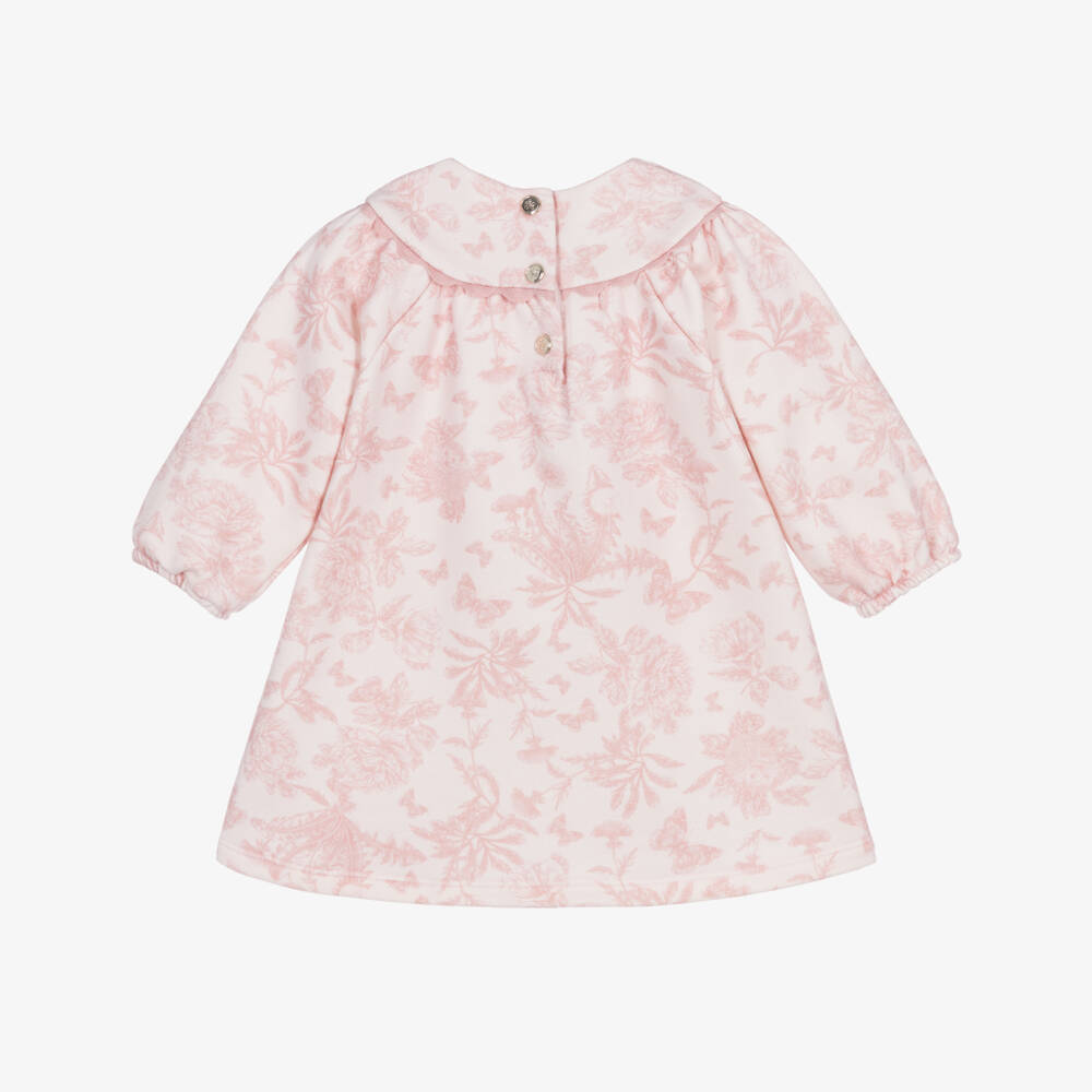 Tartine et Chocolat-Girls Pink Cotton Jersey Toile De Jouy Dress | Childrensalon