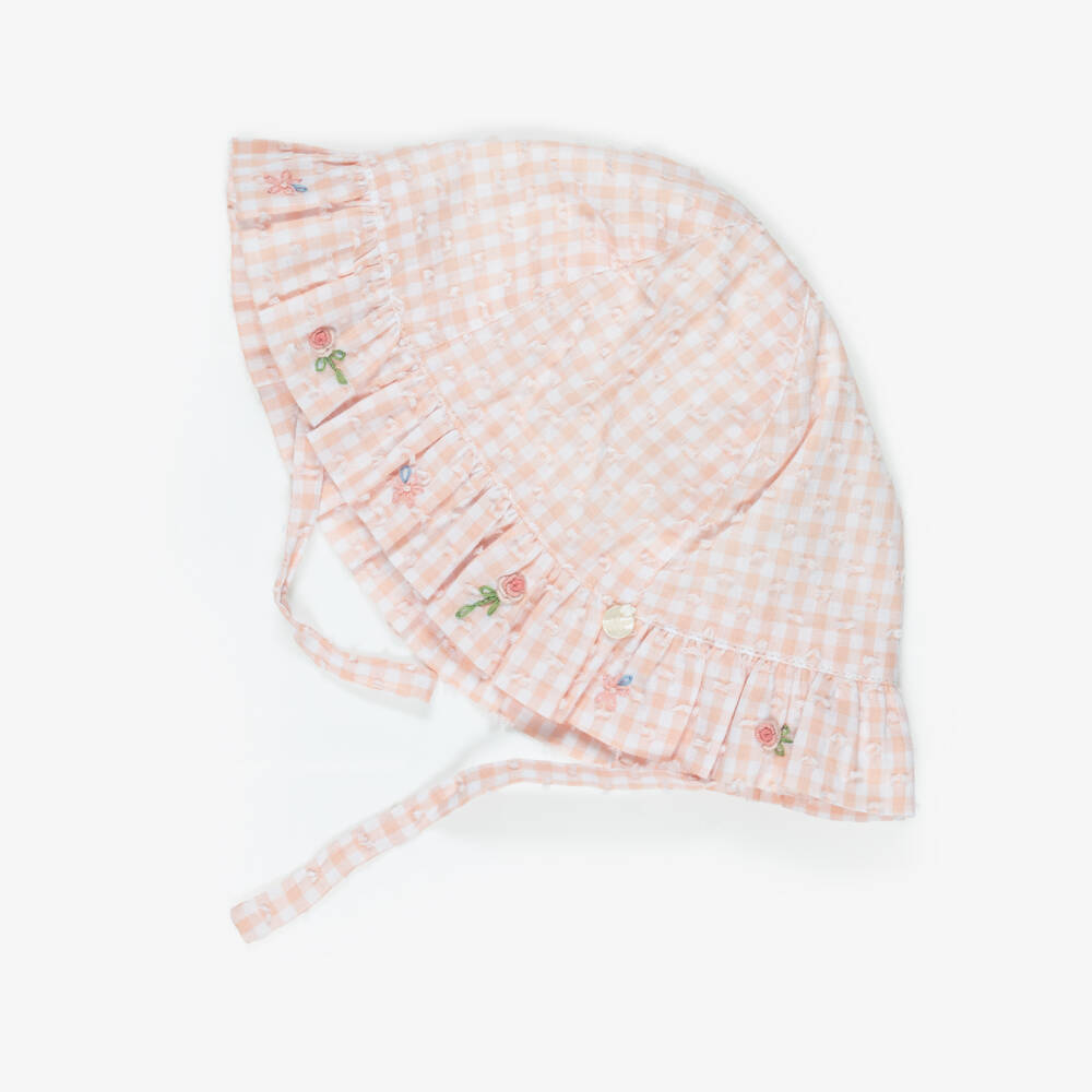 Tartine et Chocolat-قبعة قطن سيرساكر مطرزة بالورود لون زهري للبنات | Childrensalon