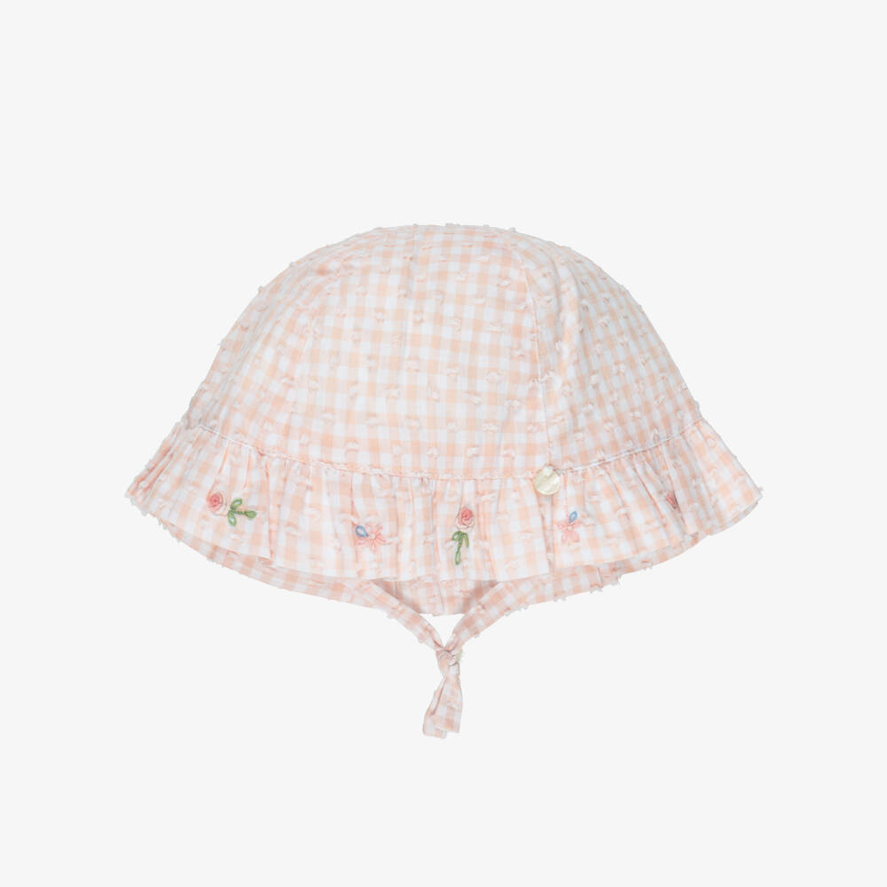 Tartine et Chocolat-قبعة قطن سيرساكر مطرزة بالورود لون زهري للبنات | Childrensalon