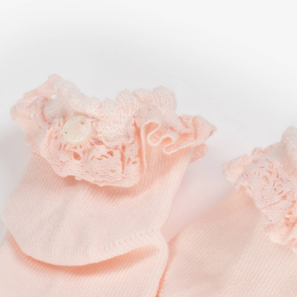 Tartine et Chocolat-Girls Pink Cotton Socks with Lacy Ruffles | Childrensalon