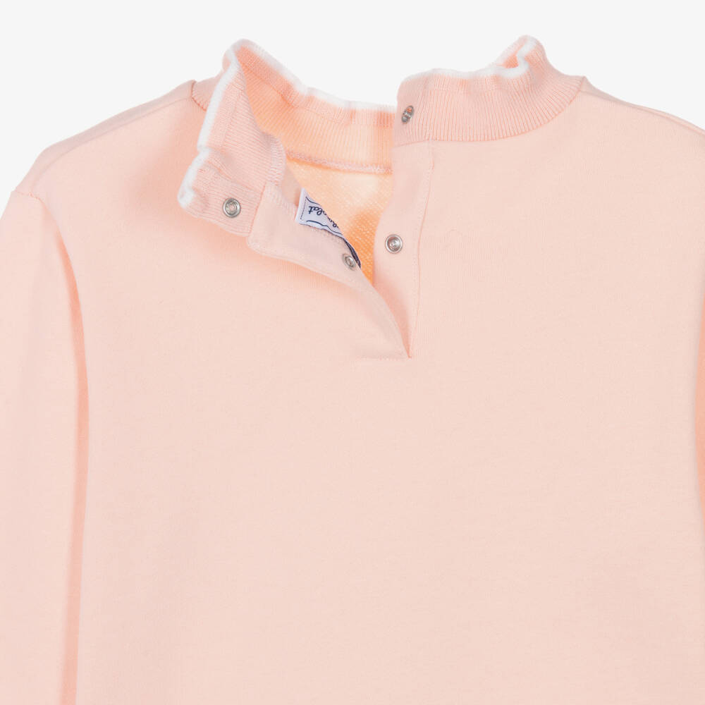 Tartine et Chocolat-Girls Pink Cotton Sweatshirt with Flower Embroidery | Childrensalon