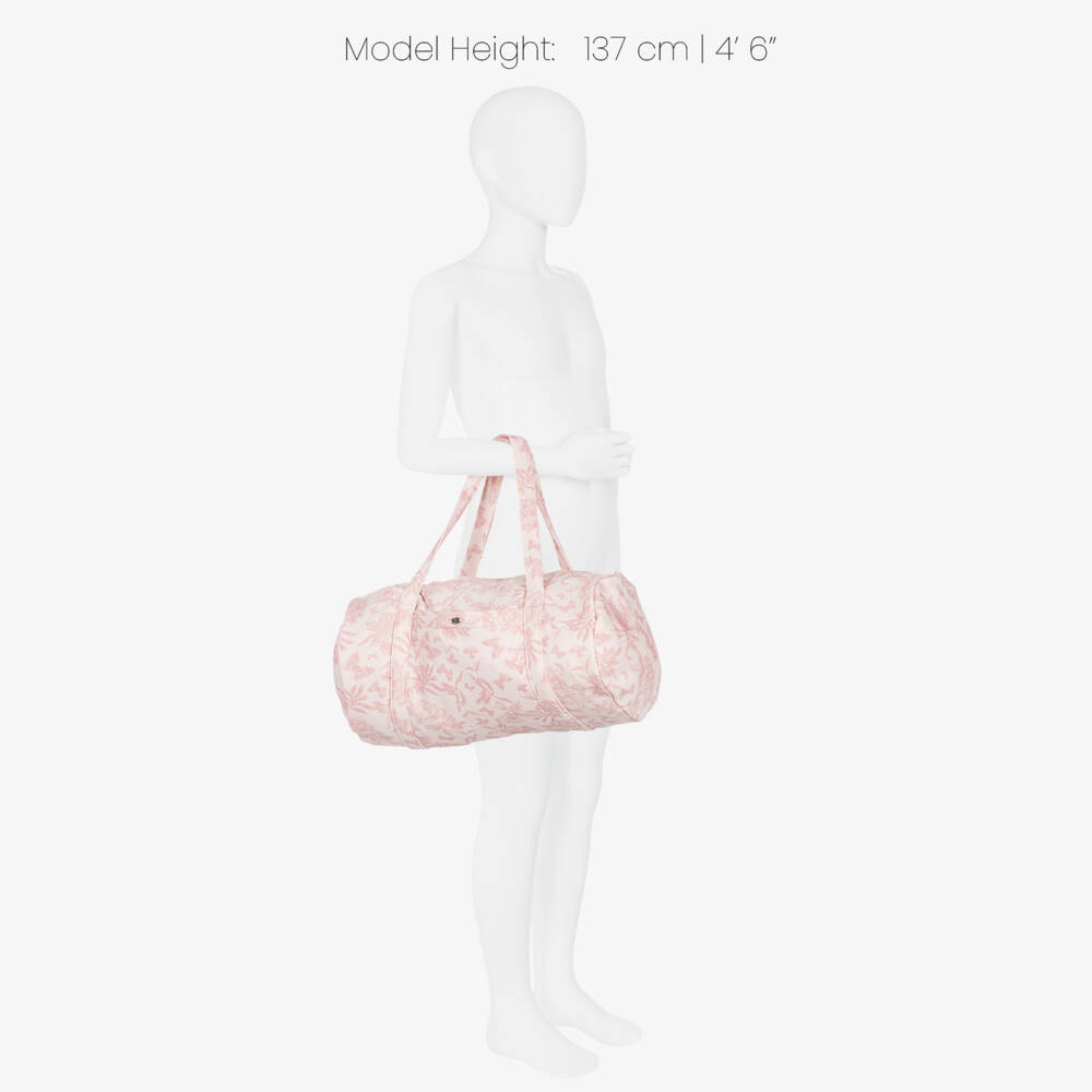 Tartine et Chocolat-Girls Pink Cotton Toile De Jouy Duffel Bag (36cm) | Childrensalon