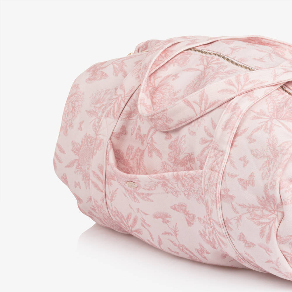 Tartine et Chocolat-Girls Pink Cotton Toile De Jouy Duffel Bag (36cm) | Childrensalon
