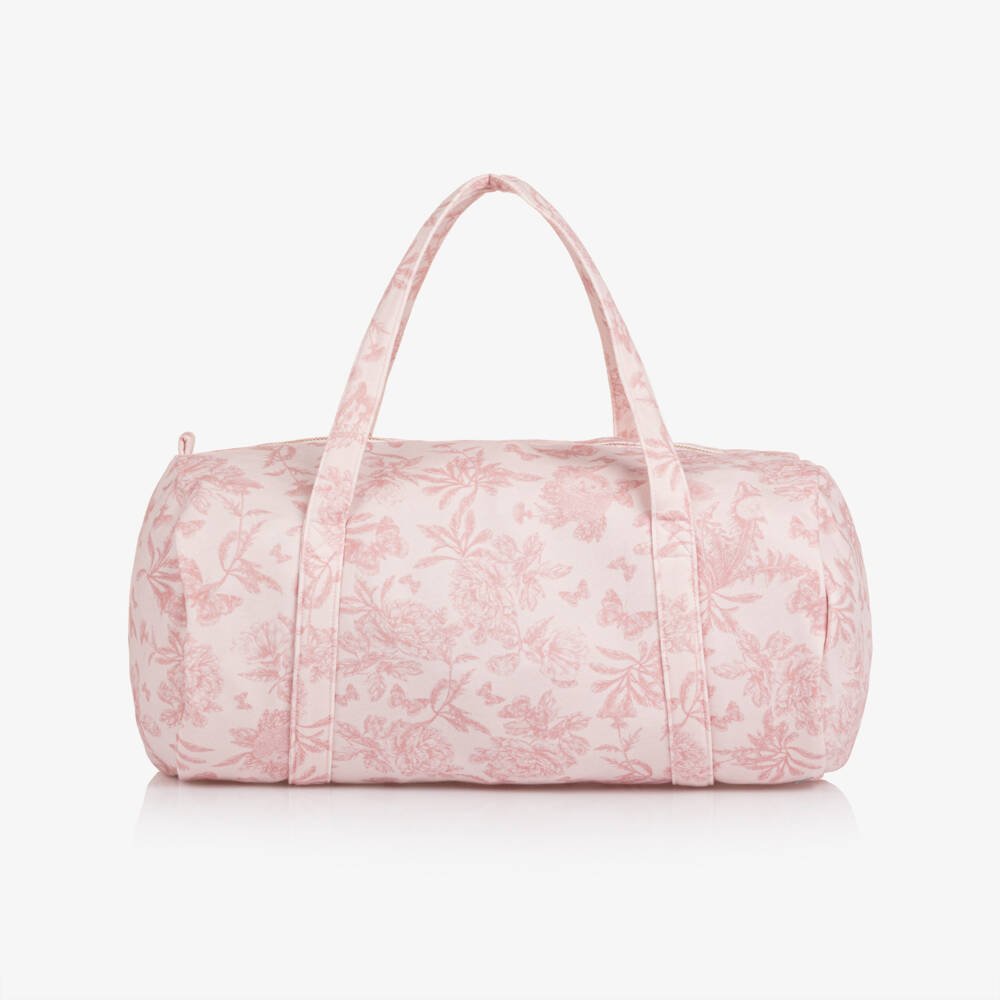 Tartine et Chocolat-Girls Pink Cotton Toile De Jouy Duffel Bag (36cm) | Childrensalon