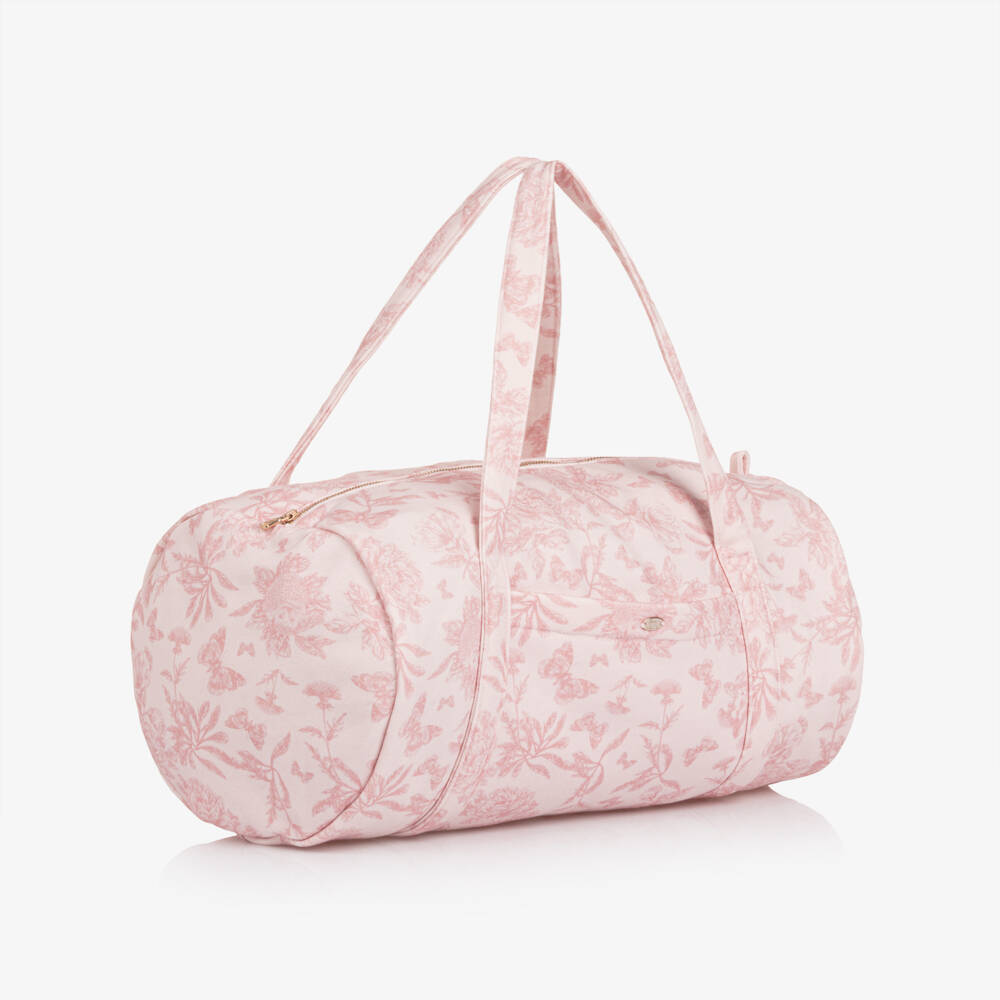 Tartine et Chocolat-Girls Pink Cotton Toile De Jouy Duffel Bag (36cm) | Childrensalon