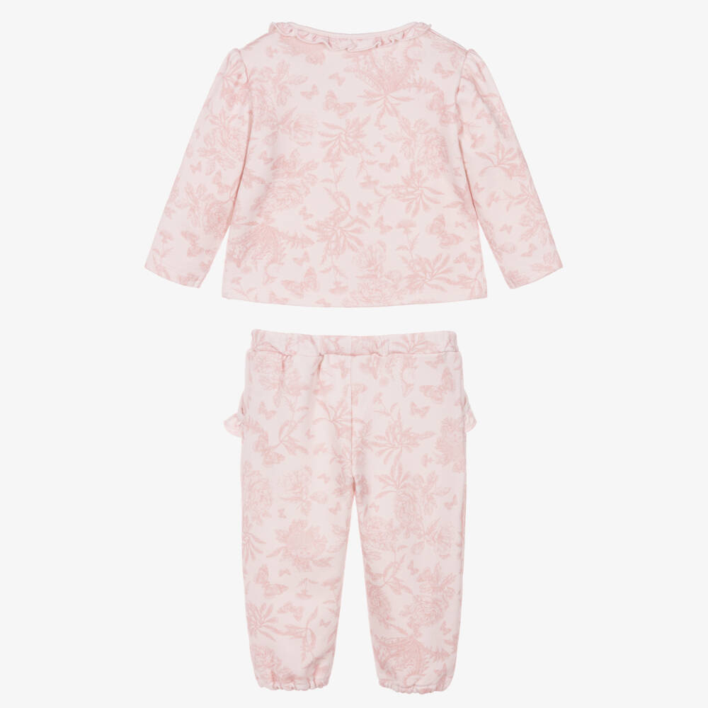 Tartine et Chocolat-Girls Pink Cotton Toile De Jouy Style Joggers Set | Childrensalon