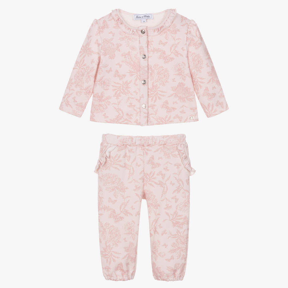 Tartine et Chocolat-Girls Pink Cotton Toile De Jouy Style Joggers Set | Childrensalon