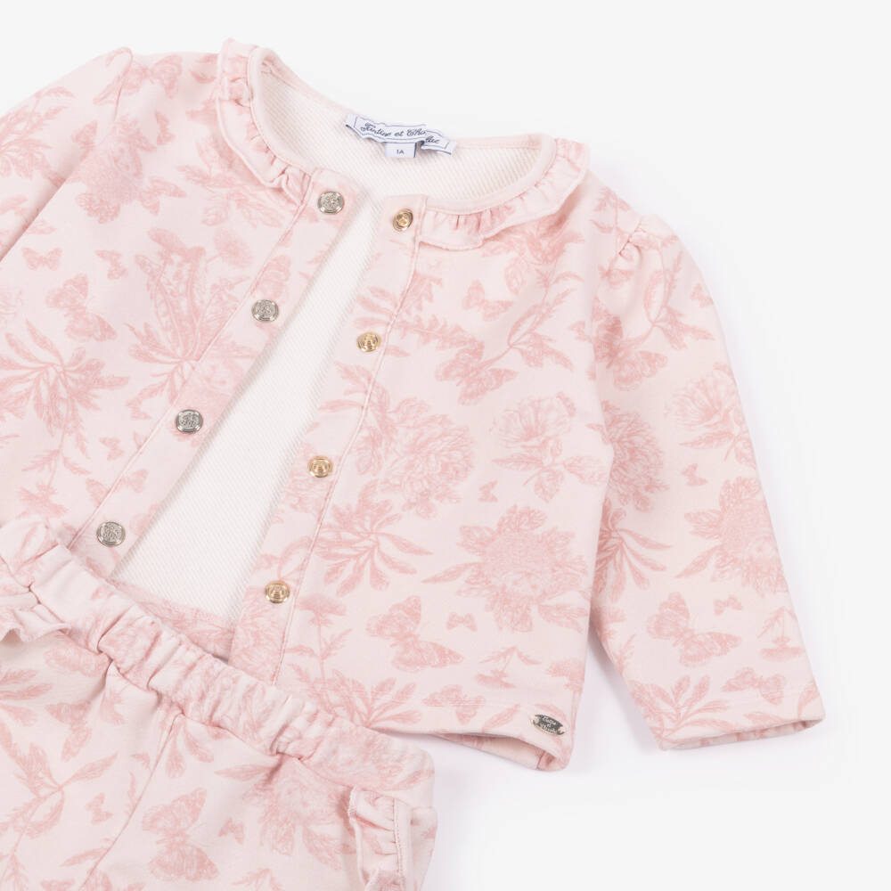 Tartine et Chocolat-Girls Pink Cotton Toile De Jouy Style Joggers Set | Childrensalon