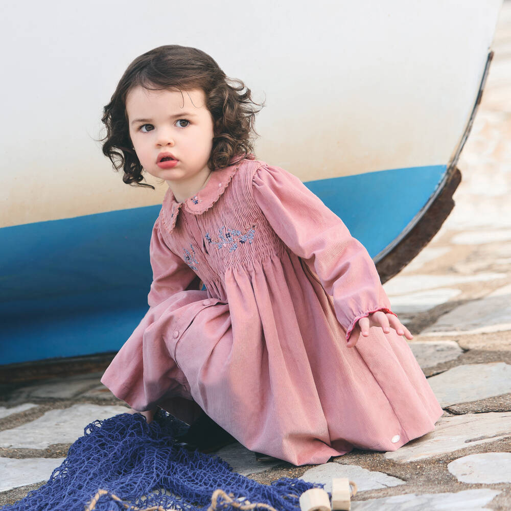 Tartine et Chocolat-فستان مطرز نيدلكورد لون زهري للبنات | Childrensalon