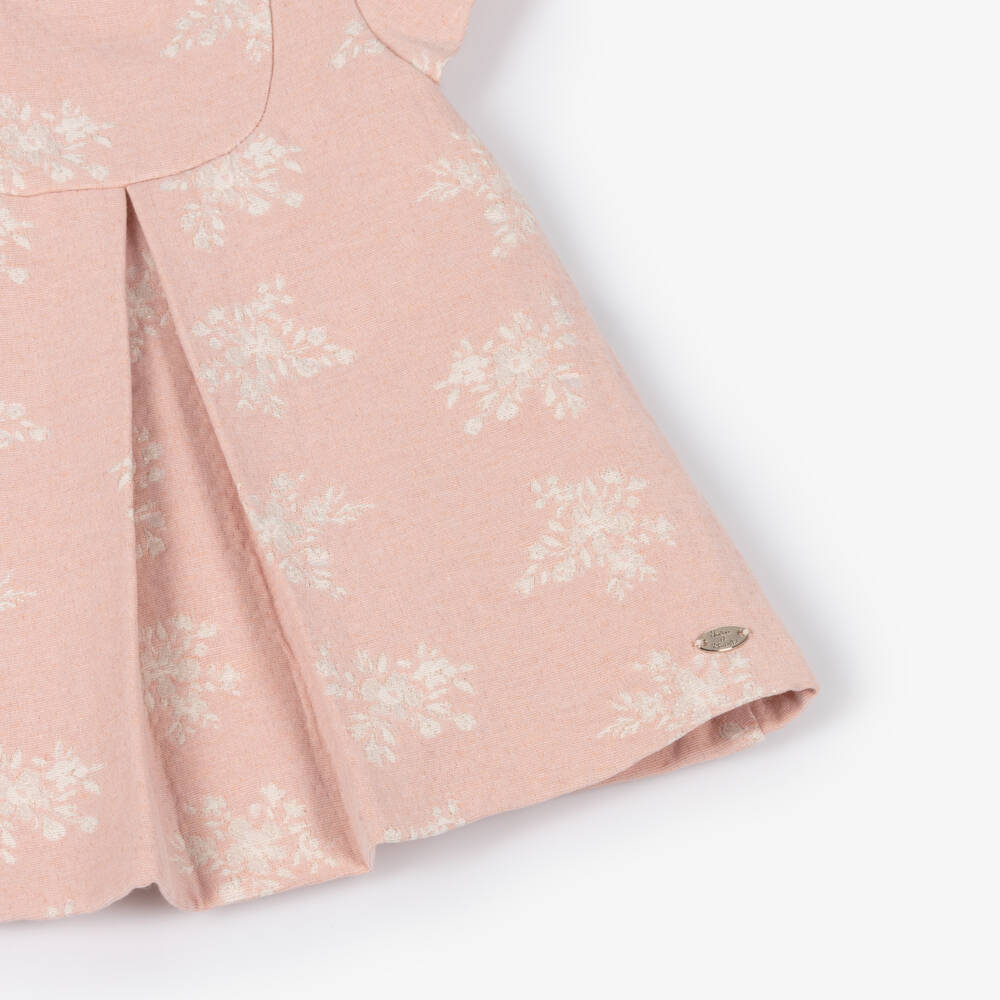 Tartine et Chocolat-Girls Pink & Glittery Ivory Floral Jacquard Dress | Childrensalon