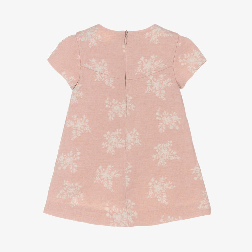 Tartine et Chocolat-Girls Pink & Glittery Ivory Floral Jacquard Dress | Childrensalon