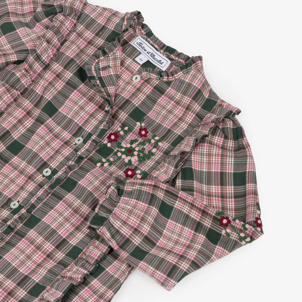 Tartine et Chocolat-Блузка из хлопка в розово-зеленую клетку для девочек | Childrensalon