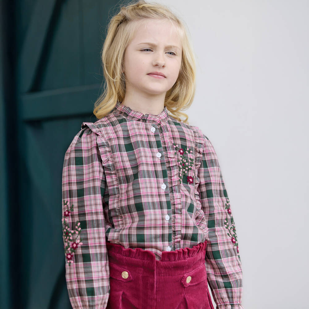 Tartine et Chocolat-Блузка из хлопка в розово-зеленую клетку для девочек | Childrensalon