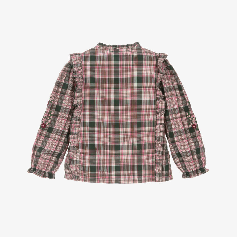 Tartine et Chocolat-Блузка из хлопка в розово-зеленую клетку для девочек | Childrensalon