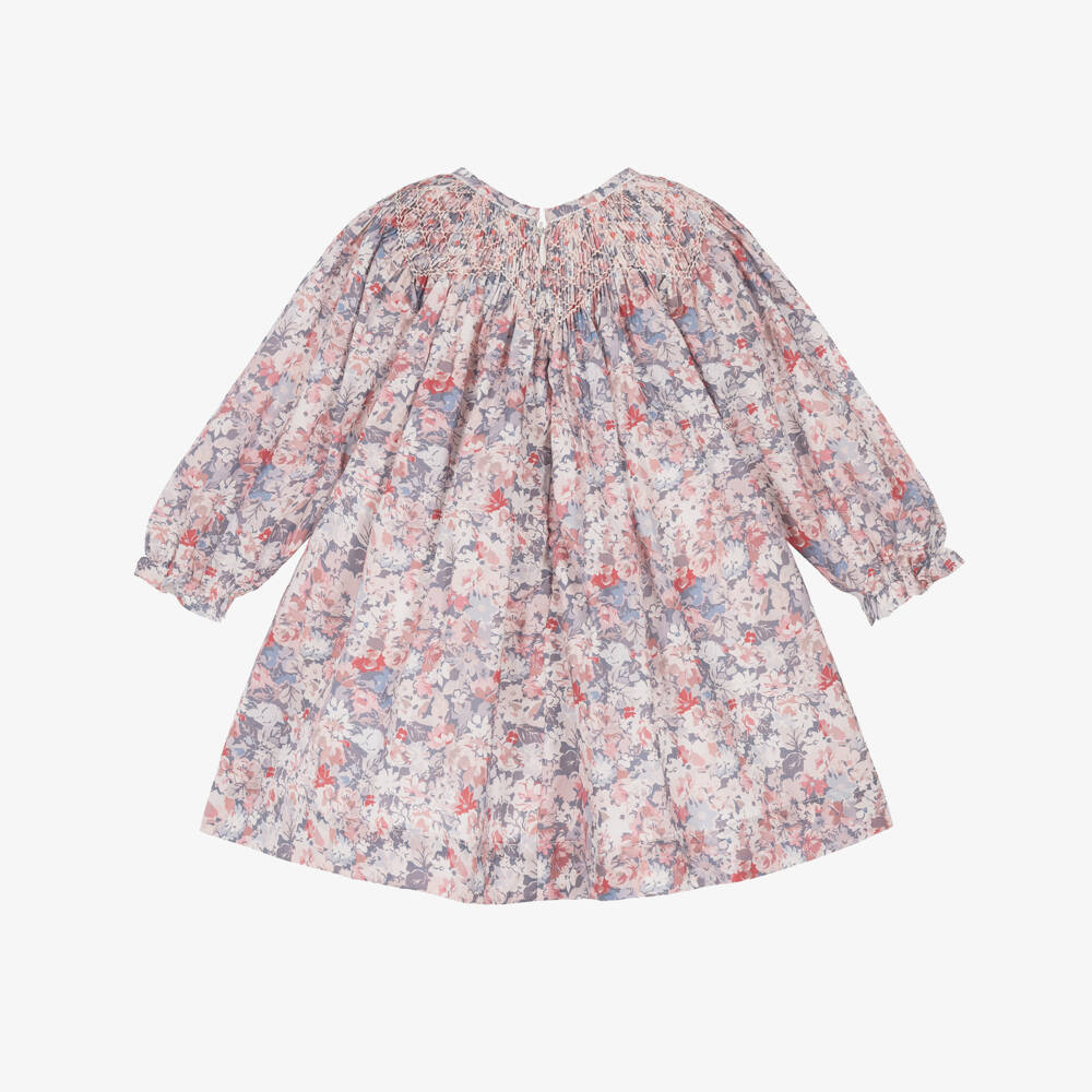 Tartine et Chocolat-Girls Pink & Grey Cotton Floral Print Dress | Childrensalon