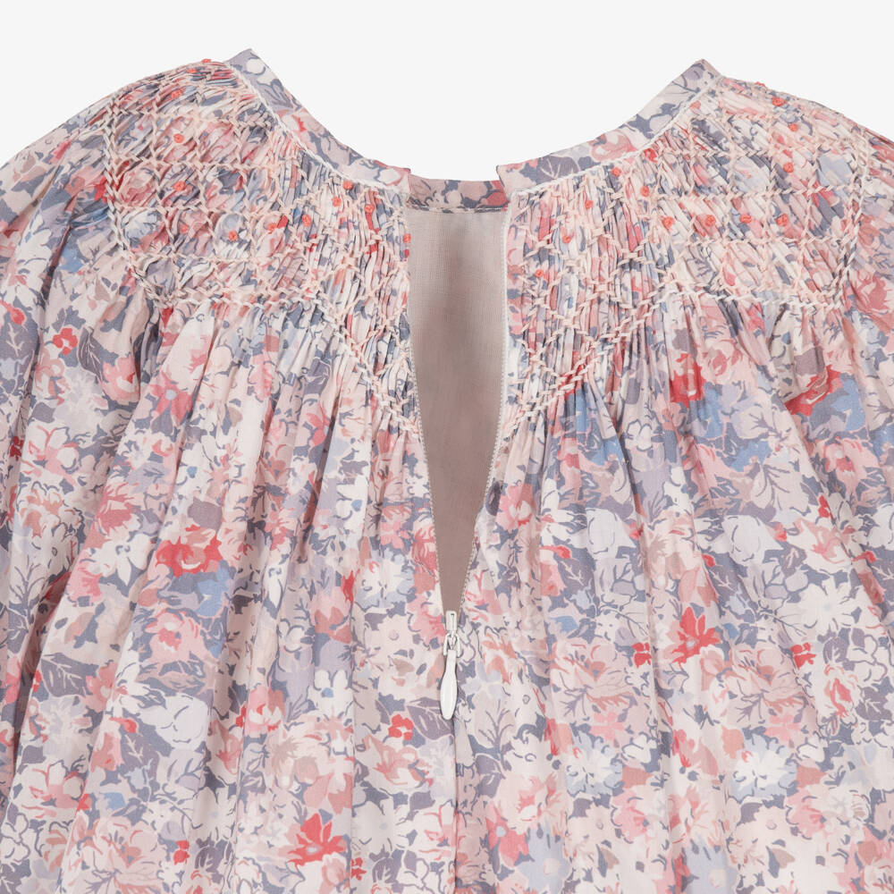 Tartine et Chocolat-Girls Pink & Grey Cotton Floral Print Dress | Childrensalon