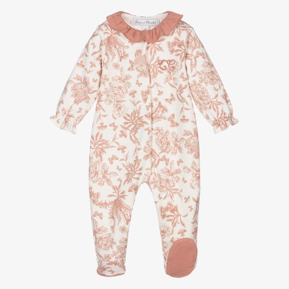 Tartine et Chocolat-Girls Pink & Ivory Babygrow | Childrensalon