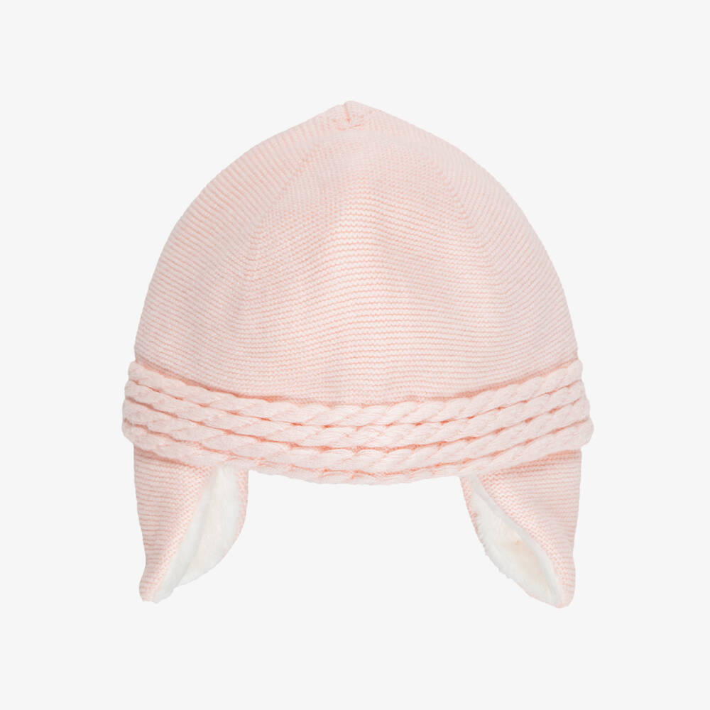 Tartine et Chocolat-Girls Pink Knitted Hat with Ear Flaps | Childrensalon