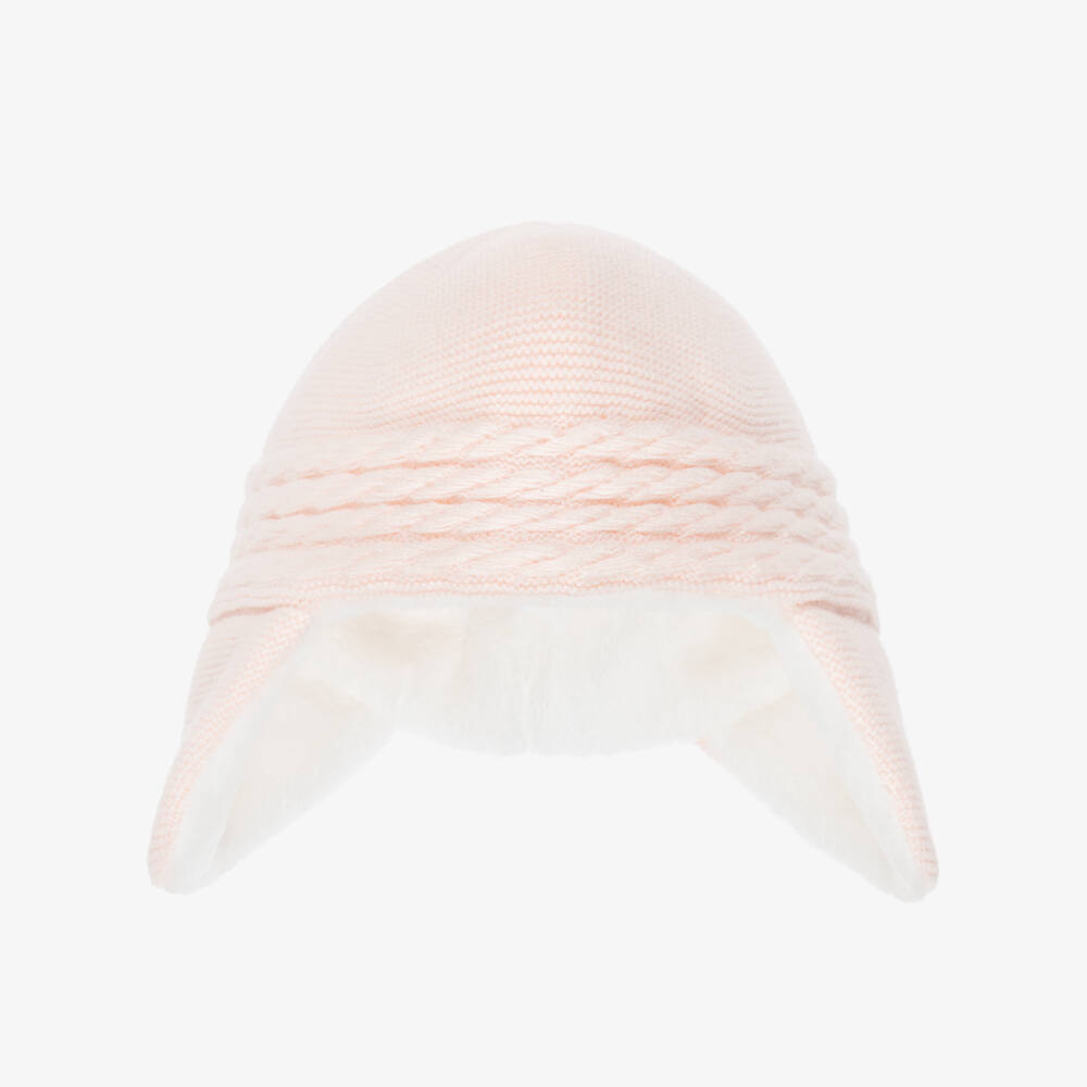 Tartine et Chocolat-Girls Pink Knitted Hat with Ear Flaps | Childrensalon