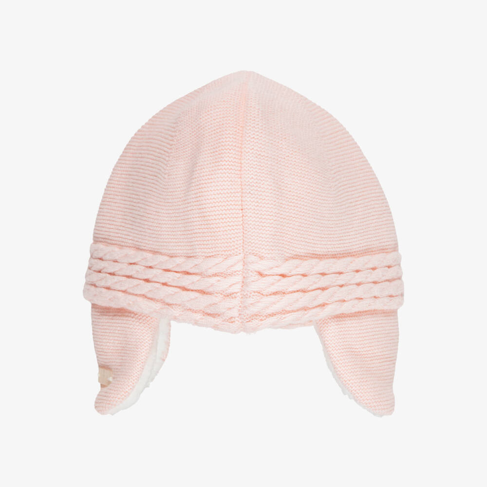 Tartine et Chocolat-Girls Pink Knitted Hat with Ear Flaps | Childrensalon