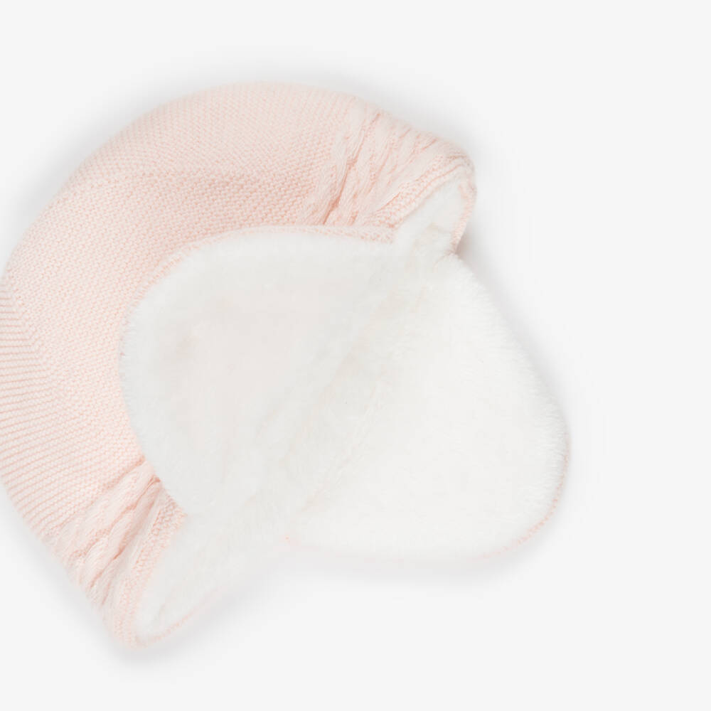 Tartine et Chocolat-Girls Pink Knitted Hat with Ear Flaps | Childrensalon