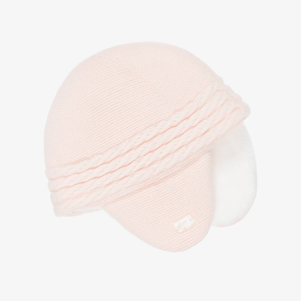 Tartine et Chocolat-Girls Pink Knitted Hat with Ear Flaps | Childrensalon