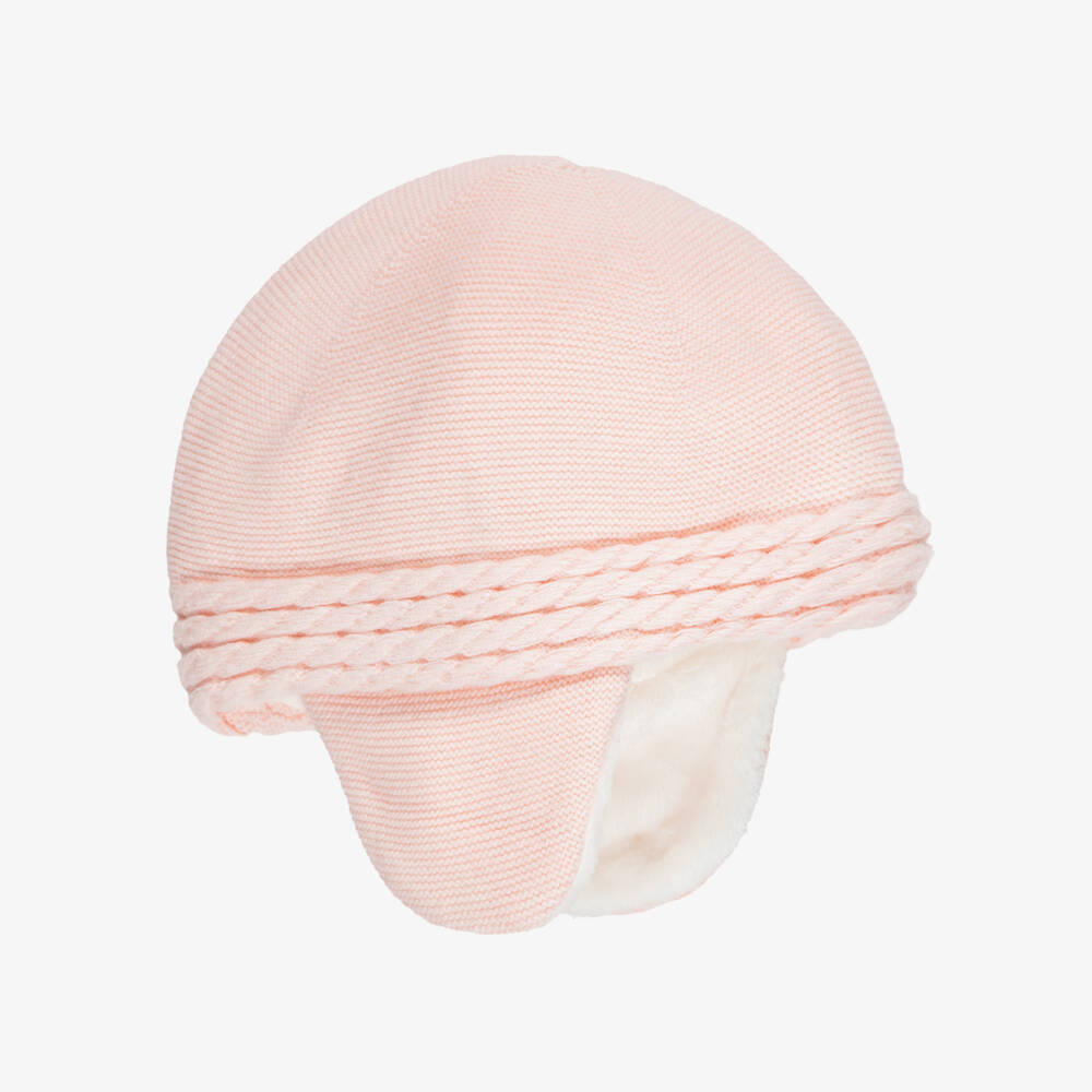 Tartine et Chocolat-Girls Pink Knitted Hat with Ear Flaps | Childrensalon