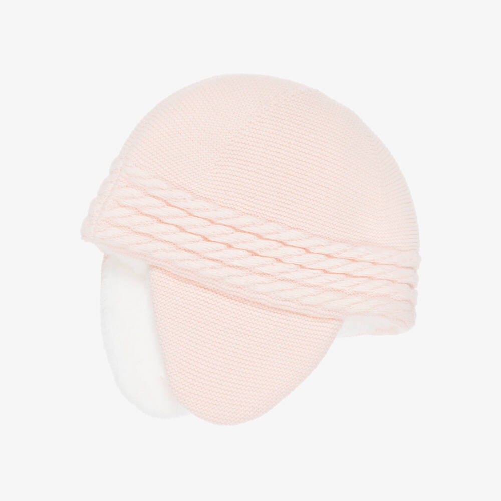 Tartine et Chocolat-Girls Pink Knitted Hat with Ear Flaps | Childrensalon