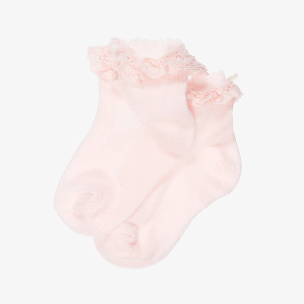 Tartine et Chocolat-Girls Pink Knitted Socks with Lace Frill Trims | Childrensalon