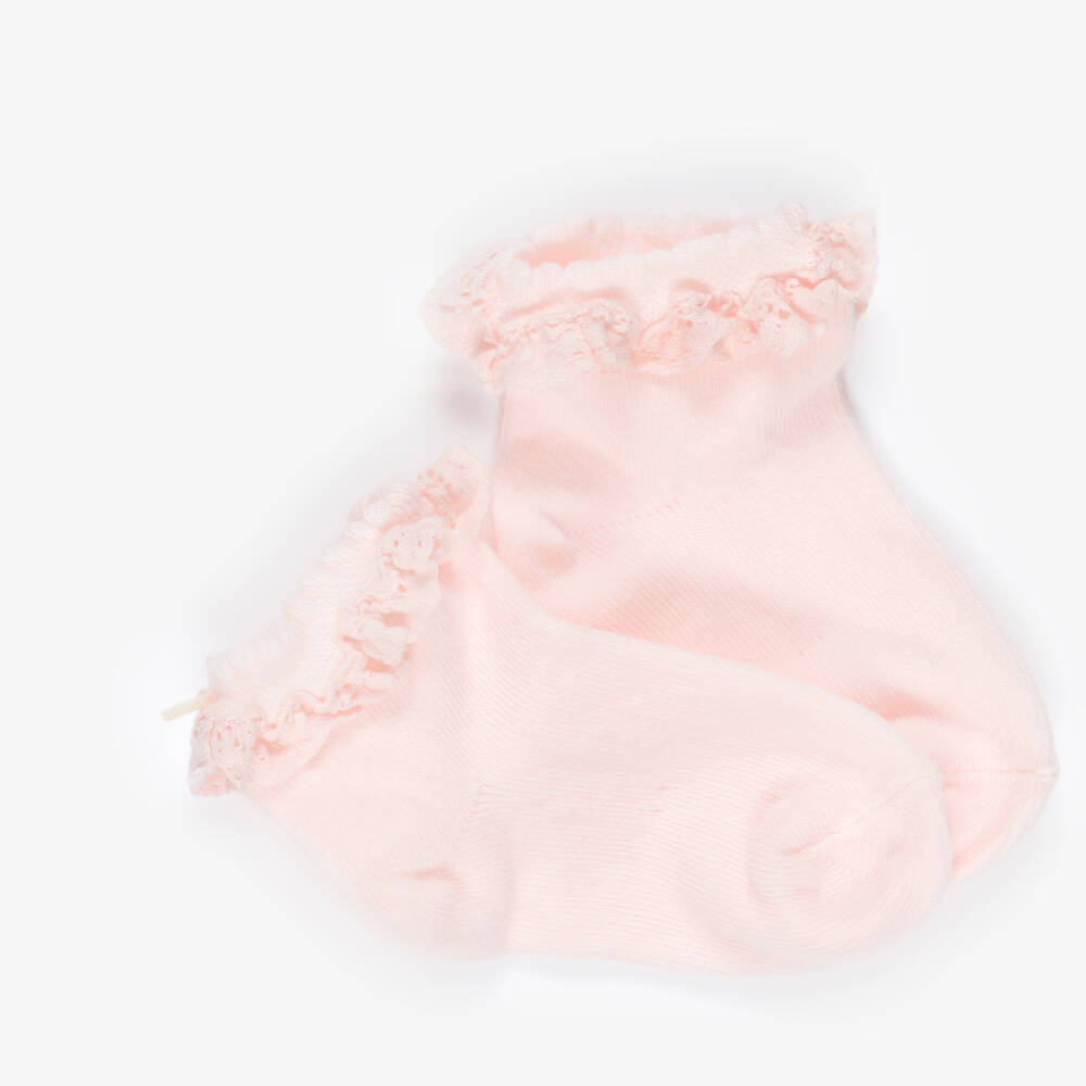 Tartine et Chocolat-Girls Pink Knitted Socks with Lace Frill Trims | Childrensalon