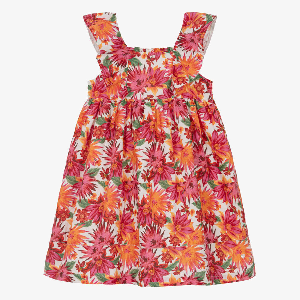 Tartine et Chocolat-Girls Pink & Orange Floral Dress | Childrensalon