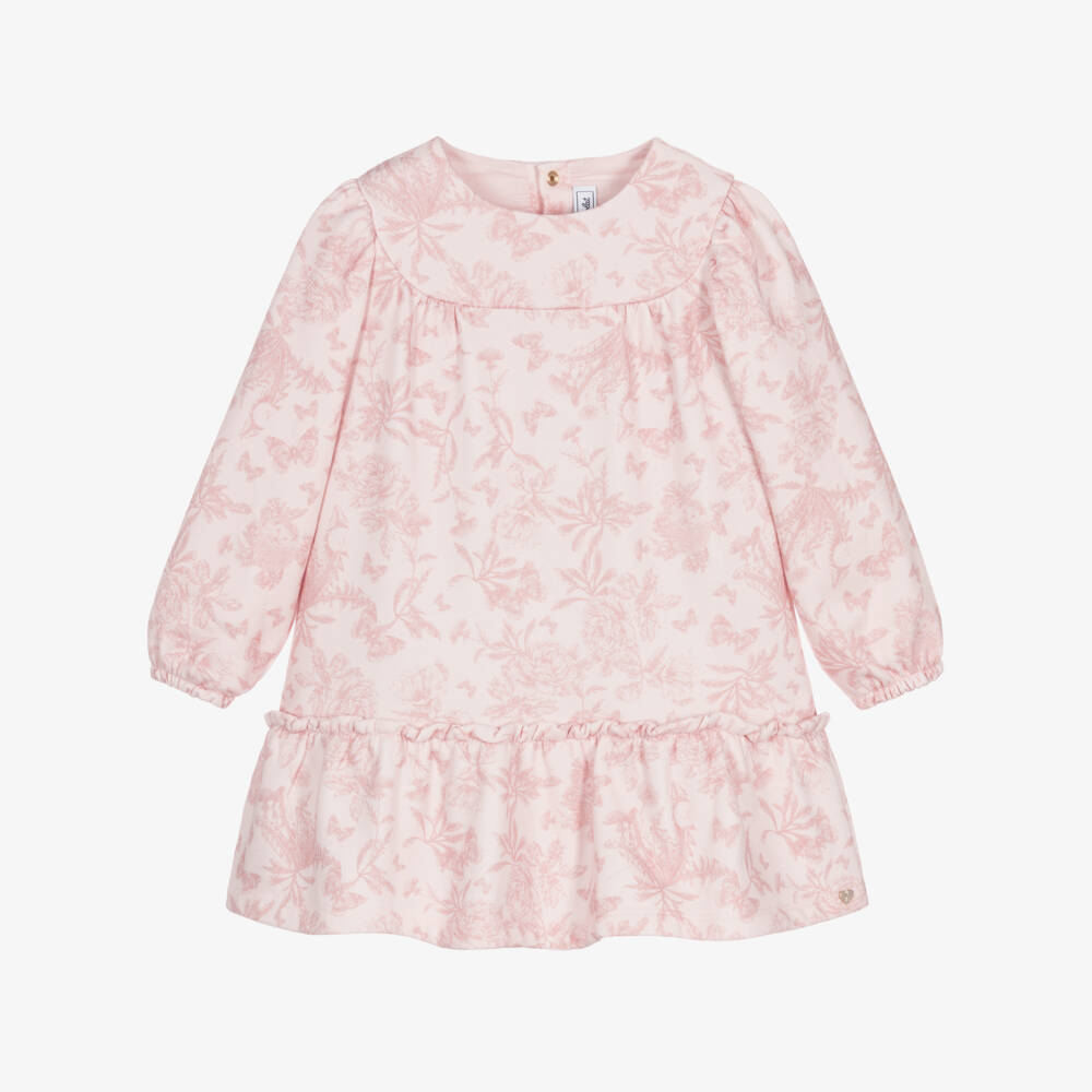 Tartine et Chocolat-Girls Pink Toile De Jouy Cotton Dress | Childrensalon