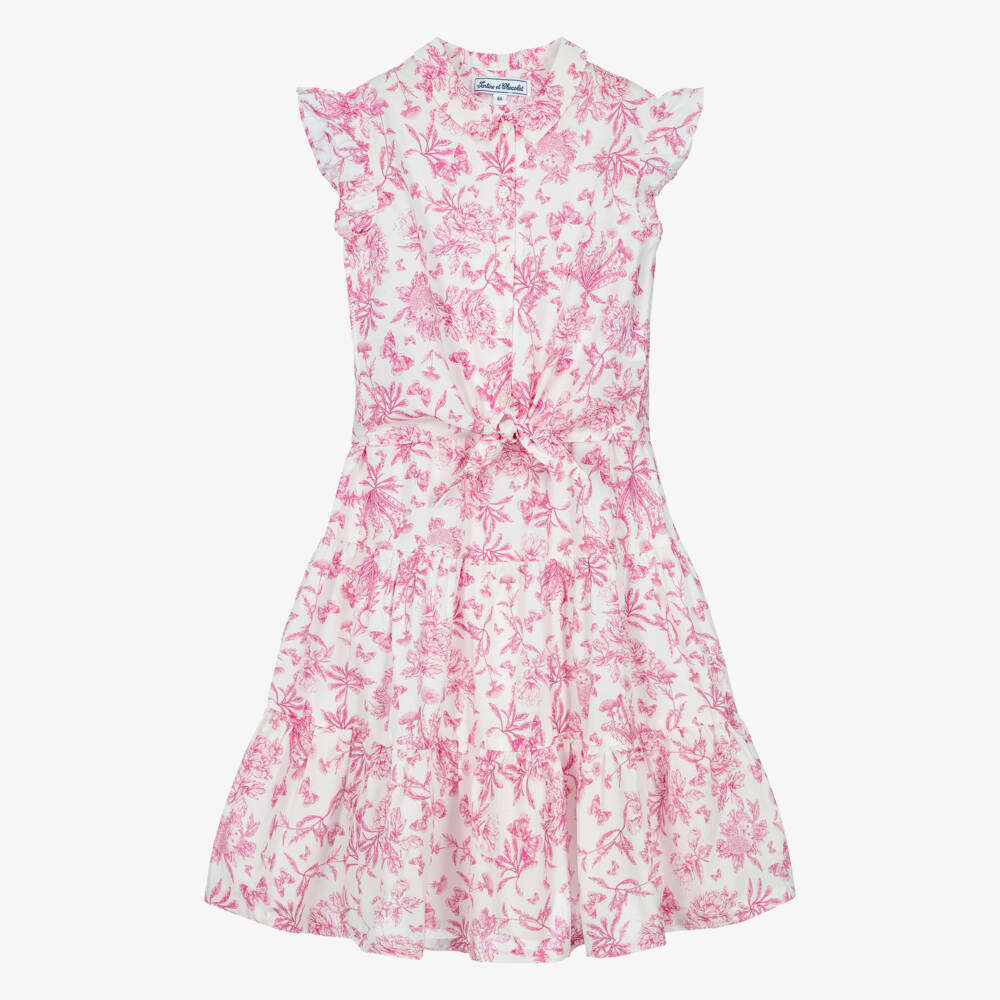 Tartine et Chocolat-Girls Pink Toile Du Jouy Blouse & Skirt Set | Childrensalon