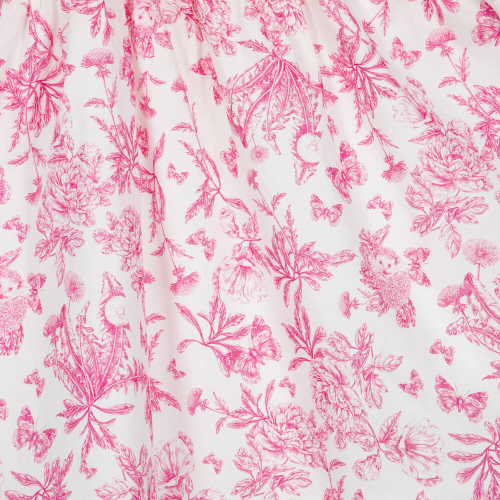 Tartine et Chocolat-Girls Pink Toile Du Jouy Dress with Flutter Sleeves | Childrensalon
