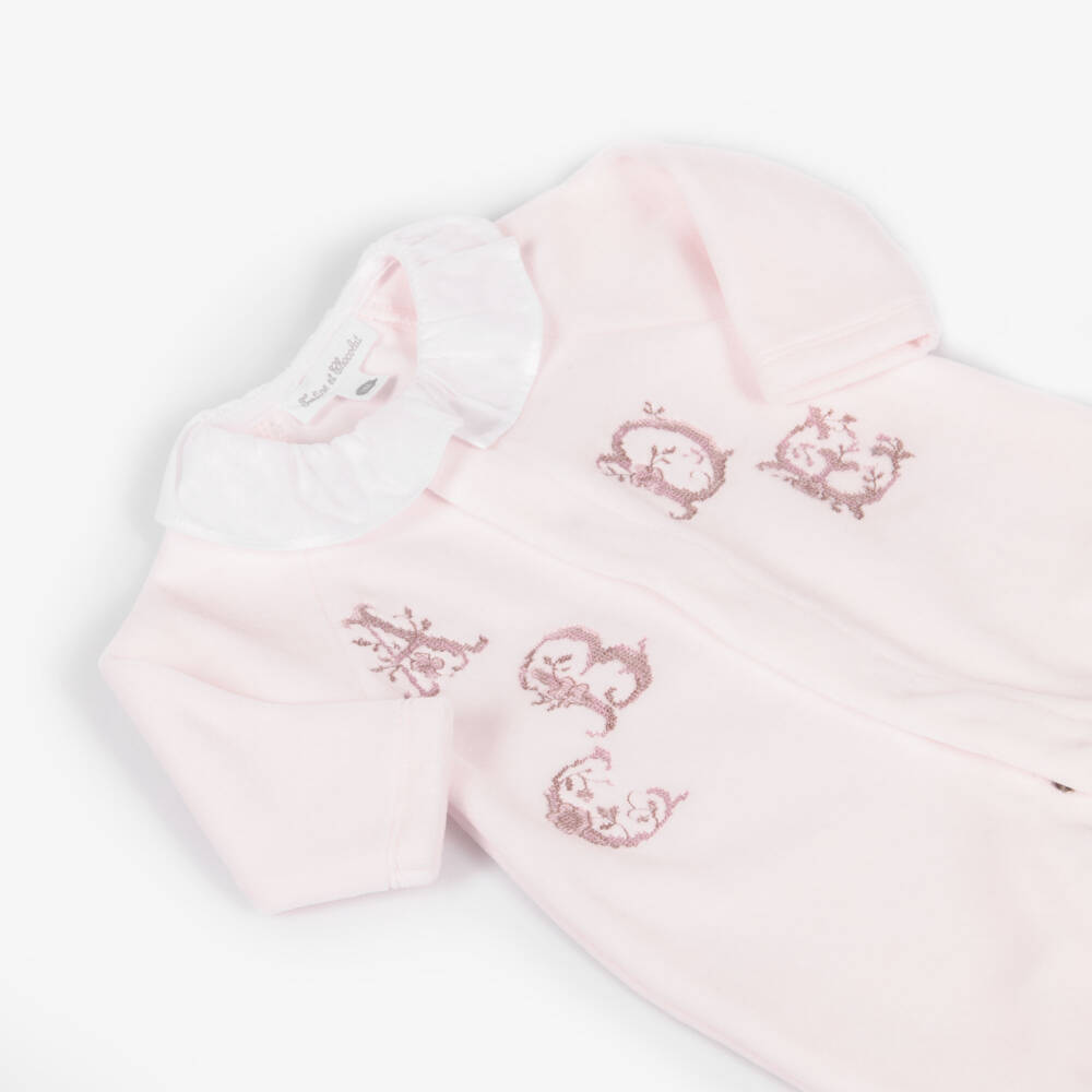 Tartine et Chocolat-Girls Pink Velour Babygrow with Alphabet Letters | Childrensalon