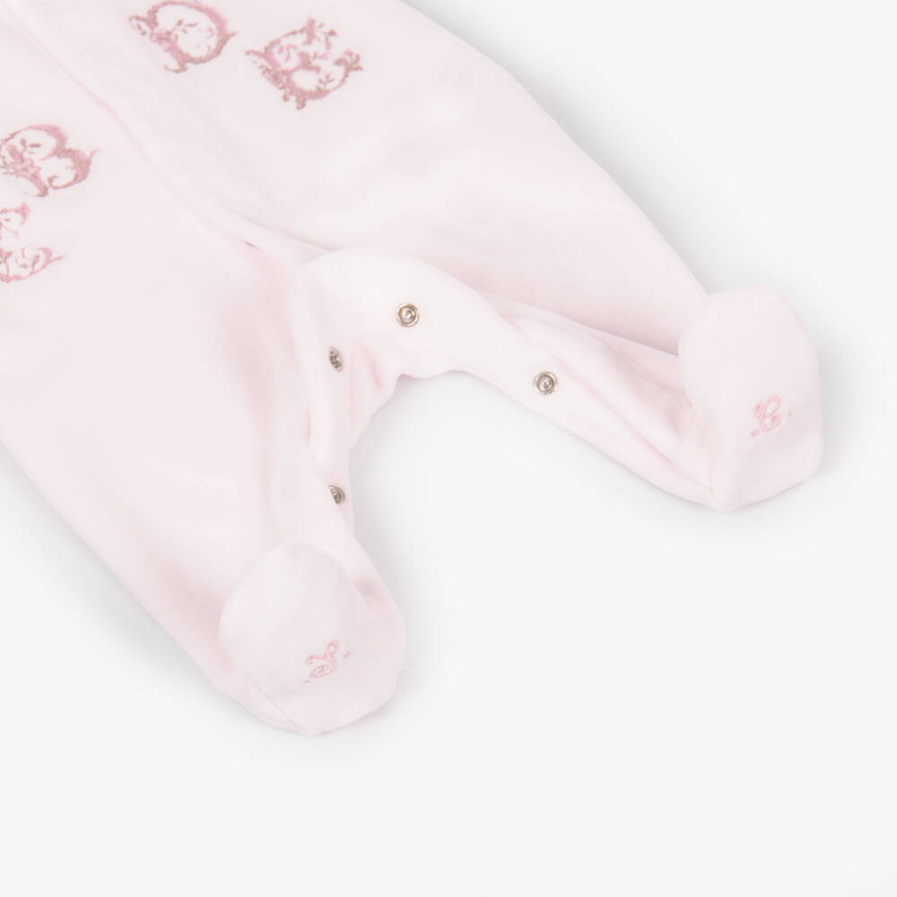 Tartine et Chocolat-Girls Pink Velour Babygrow with Alphabet Letters | Childrensalon