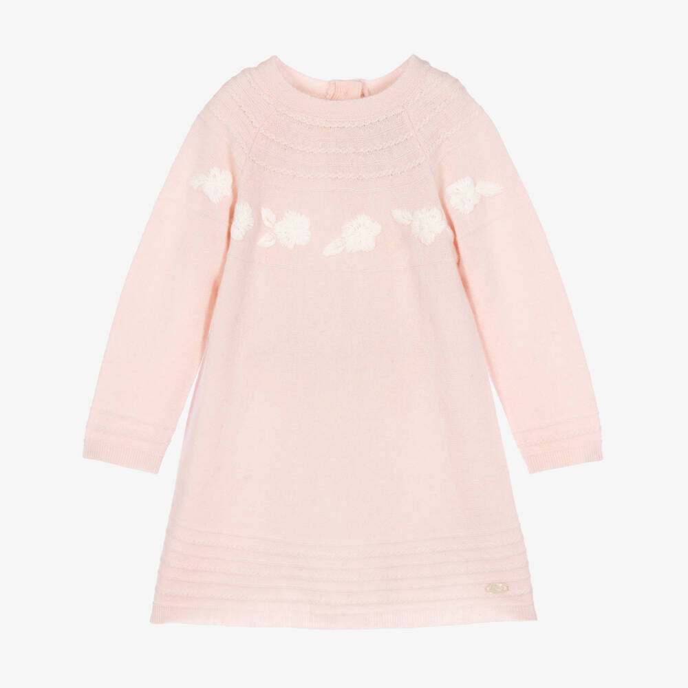 Tartine et Chocolat-Girls Pink & White Knitted Dress | Childrensalon