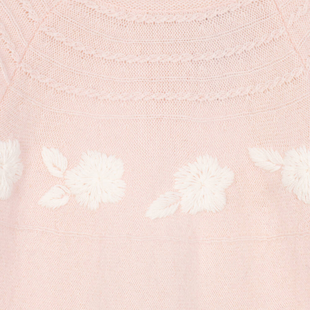 Tartine et Chocolat-Girls Pink & White Knitted Dress | Childrensalon