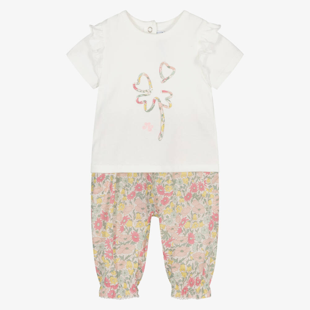 Tartine et Chocolat-Girls Pink & Yellow Cotton Floral Liberty Print Trouser Set | Childrensalon