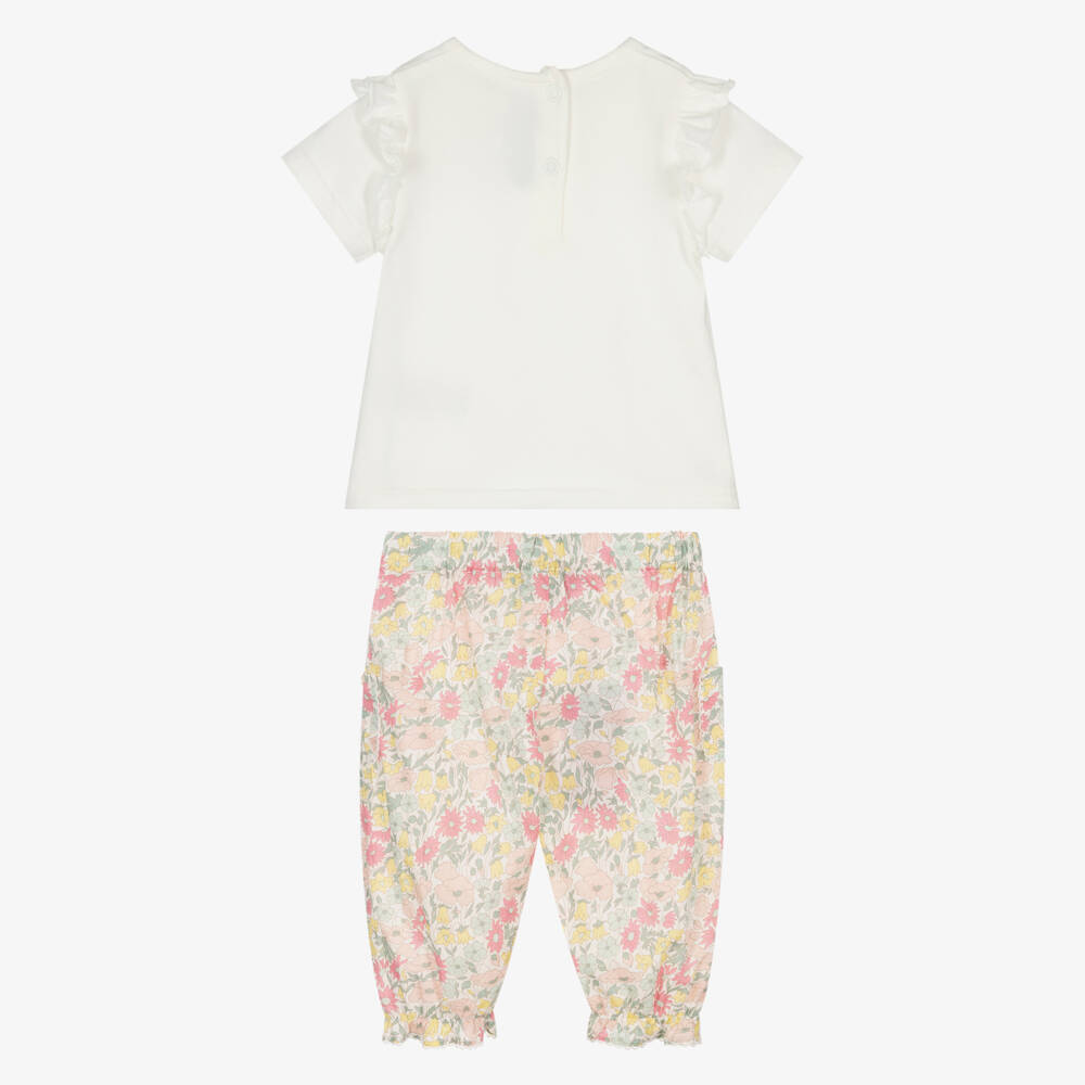 Tartine et Chocolat-Girls Pink & Yellow Cotton Floral Liberty Print Trouser Set | Childrensalon