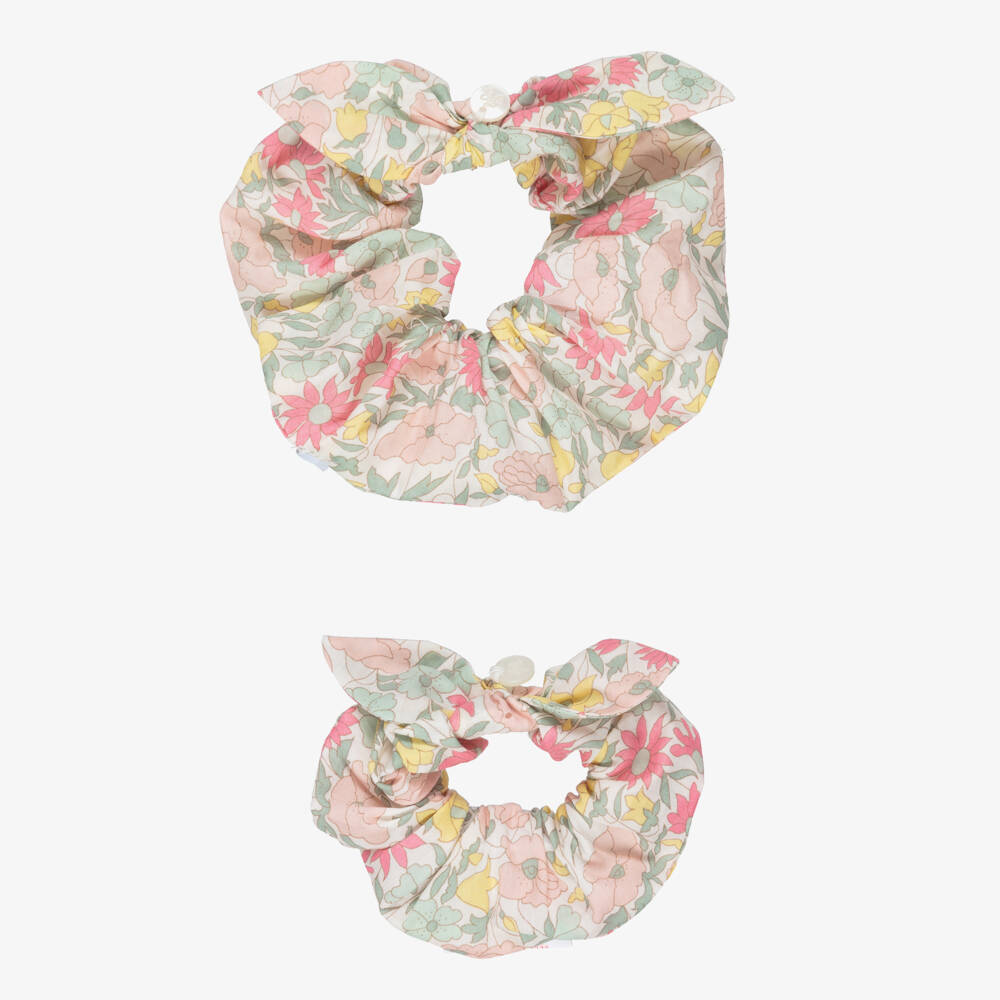 Tartine et Chocolat-Girls Pink & Yellow Hair Scrunchies with Liberty Print (2 Pack) | Childrensalon