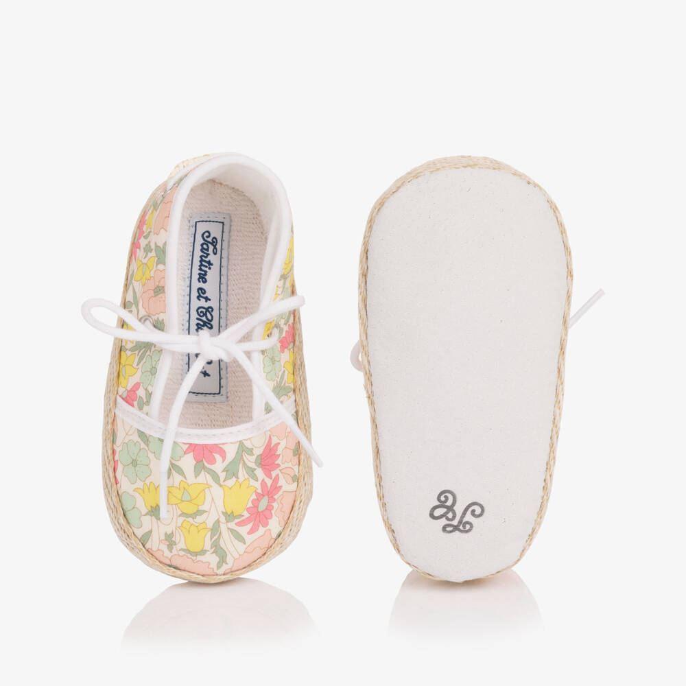 Tartine et Chocolat-Girls Pink & Yellow Pre-Walker Shoes with Liberty Print | Childrensalon