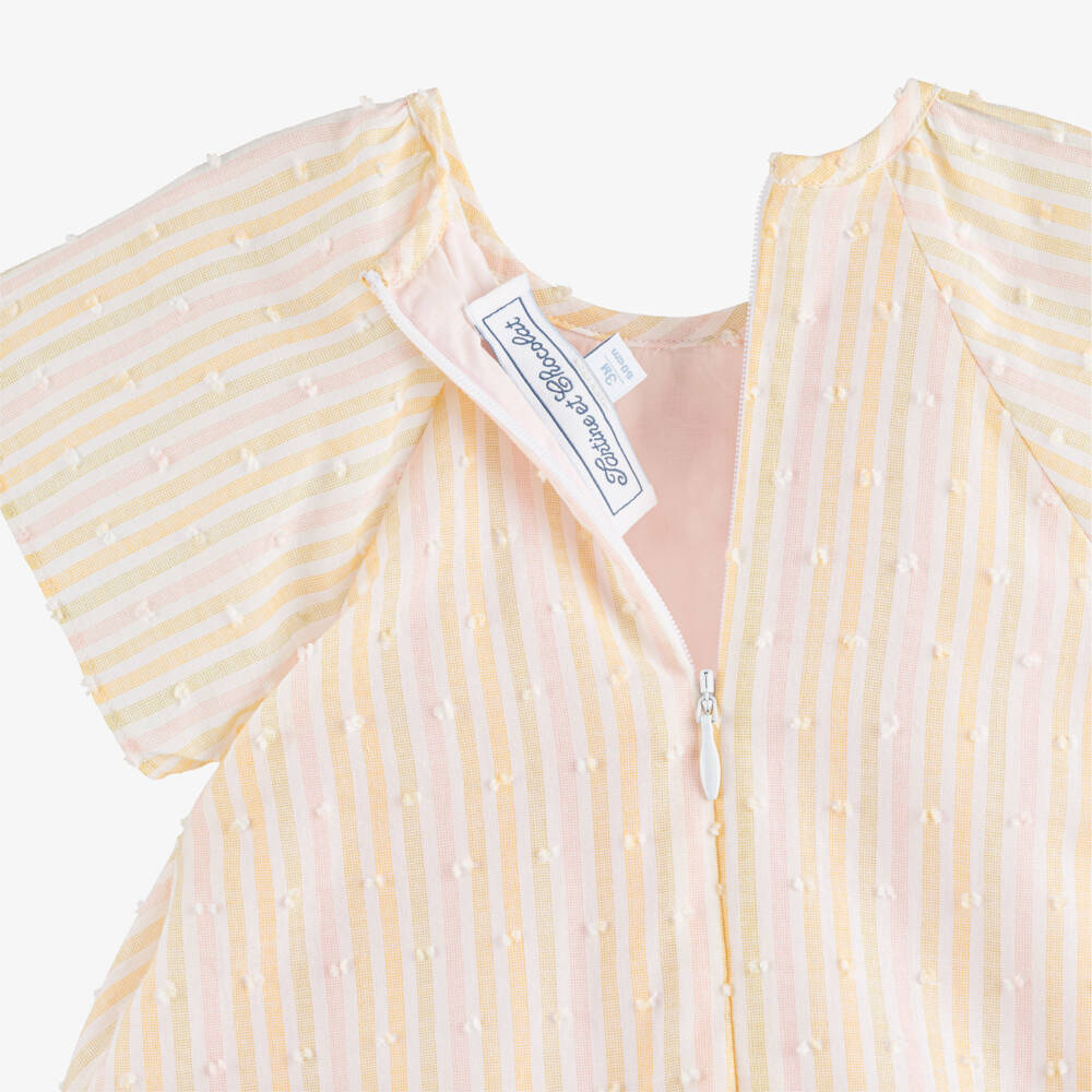 Tartine et Chocolat-Платье из хлопка плюмети в розово-желтую полоску для девочек | Childrensalon
